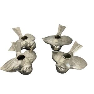 Bronze Spatz Heavy Bird  (sparrows) Shaped‎ Holders For Taped Candles Vintage